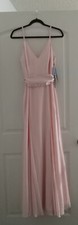White Vera Wang V-neck Spaghetti Strap Full Length Petal Pink Gown Sz. 6