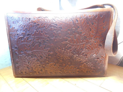 Brown Leather Tooled Leather Barrister Case Stamped "Jack Shiner"