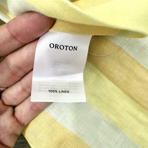 Mini Vestido Oroton Nuevo con Etiquetas Talla AU 12 US 8 Rayas Lino Espalda Cruzada Delantal - Imagen 13 de 14