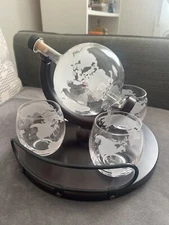 Whiskey Decanter Set Etched Globe Wine Decanter with 4 Etched Glasses & Tray