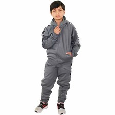 Kids Boys Girls Tracksuit Camouflage Panelled Grey Hooded Top Bottom Joggingsuit