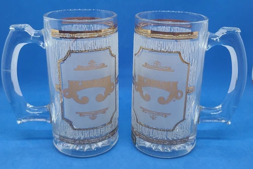 VTG Set of 2 Culver Alabama 5.5" 10 Oz Beer Mug Glass Frosted with 22K Gold Trim