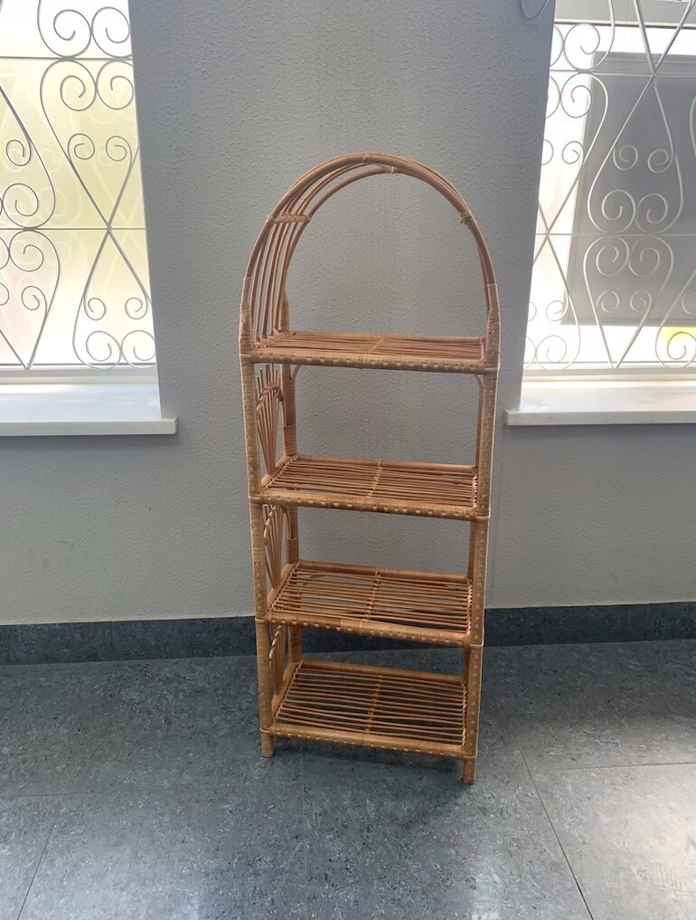 arched etagere rattan shelf boho plant stand patio bookcase