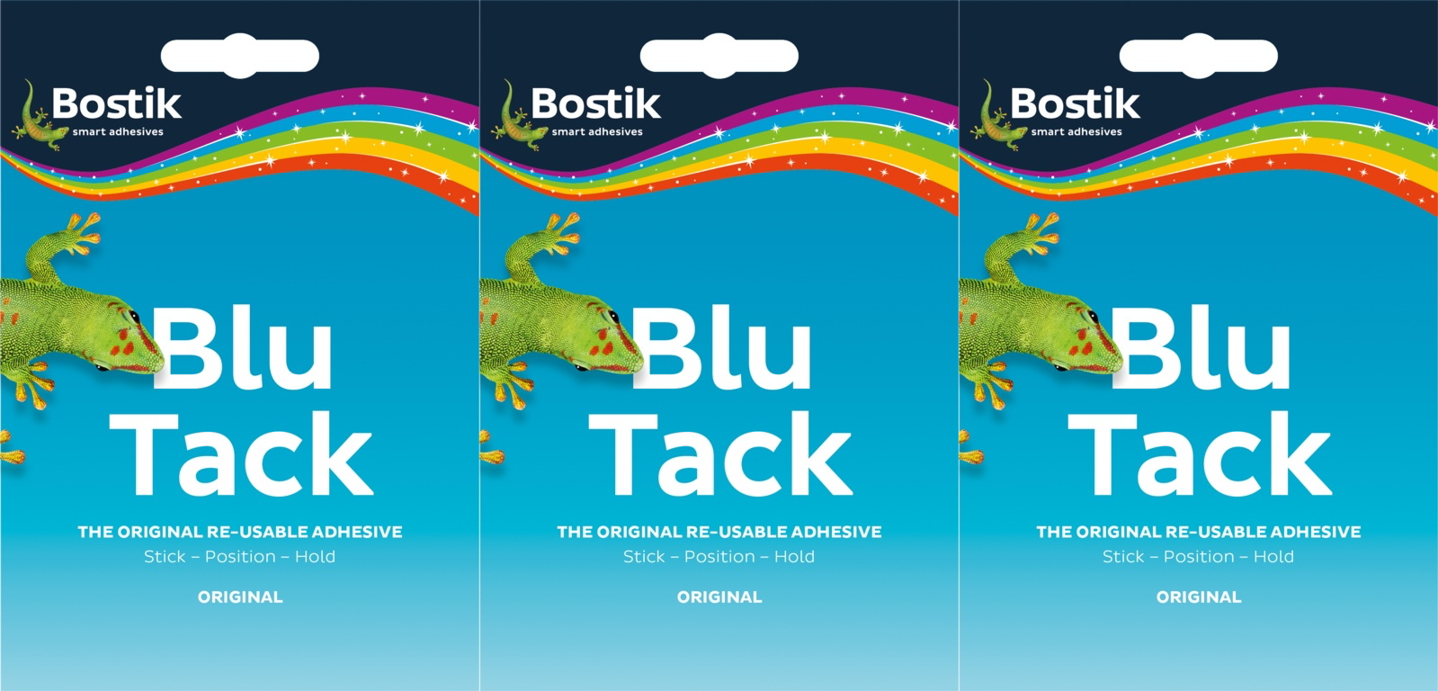 3x Bostik Blu Tack Original Reusable Removable Adhesive Putty Sticky Tack - Blue