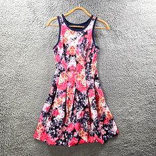 Tokito Womens A-line Mini Dress Size 8 Navy Blue Pink Floral Stretch Knit