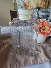 VTG Anchor Hocking Refrigerator Square Juice Water Pitcher/Jug White  Lid #8