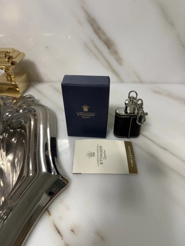 Ettinger Mini Flask Keychain Stainless Steel Wrapped Genuine Leather New In Box - Image 2 of 4