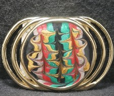 XI09171 VINTAGE 1970s MULTI-COLOR ABSTRACT ARTWORK UNISEX FASHION BELT BUCKLE