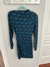 Zara Women’s Printed Short Dress Padded Shoulders Asymmetric Neckline Size S