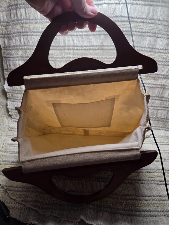  Bolso decoupage gema estilo pavo real Enid Collins de lona con madera... Foto 3 de 4