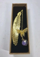 Metal Feather Bookmarks Butterfly Book Marks Page Markers Gift Gold purple 