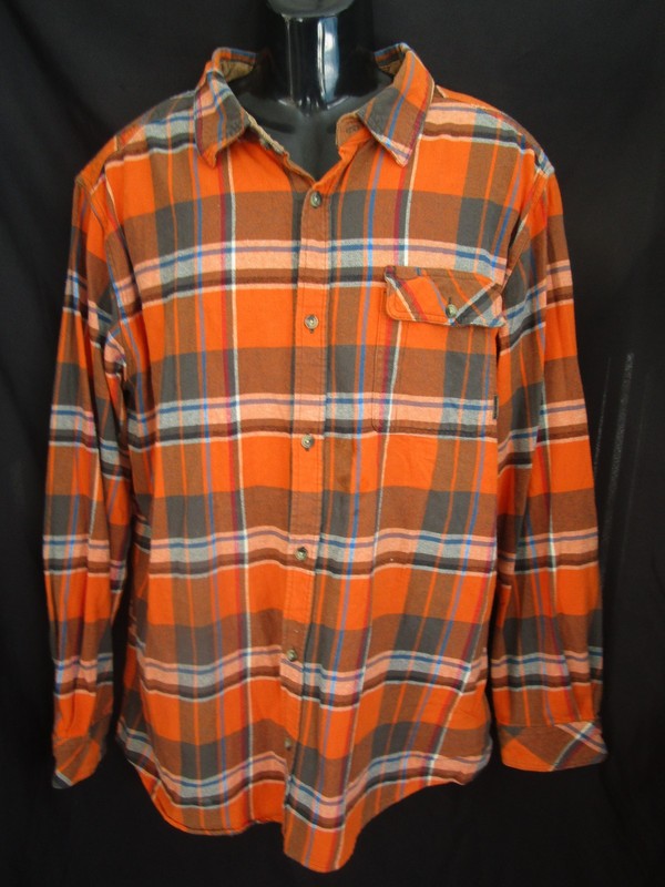 Legendary Whitetails Flannel Shirt Mens XLT Orange Plaid Long Sleeve Button Up