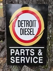 VINTAGE DOUBLE-SIDED  DETROIT DIESEL BLACK PORCELAIN SIGN 30" X 20"