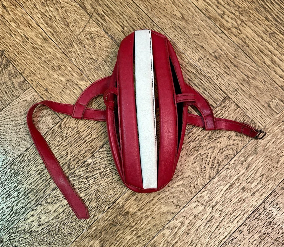 Raro Casco da Ciclismo Vintage in Pelle Vegan Rosso e Bianco per Eroica Tg. M - Image 4 of 4