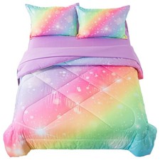 Rainbow Comforter Set Twin Size for Girls 5 Pieces Tie Dye Rainbow Bedding Se...