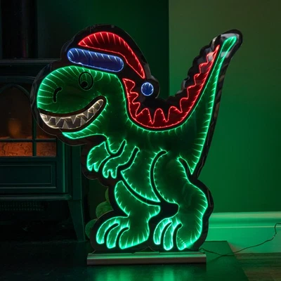 SAMUEL ALEXANDER 60cm Light up Christmas T-Rex with Santa Hat Infinity Decoration with LEDs