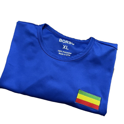 Borsu Men’s XL Ethiopia Jersey Shirt Blue Ethiopia Flag Short Sleeve