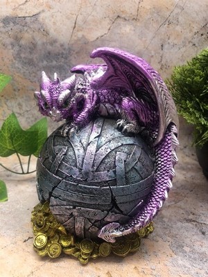 Skurriler lila Drache Spardose Fantasy Figur Gothic Ornament Spardose