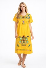 ANY COLOR Mexican Puebla Dress Embroidered FLORAL Fiesta Dress S M L XL 2X 3X