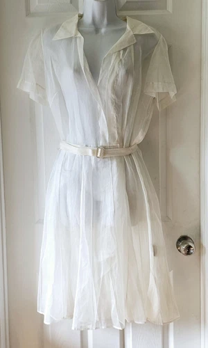 OFF WHITE Abito donna Ralph Lauren collezione Purple Label 100% cotone bianco sporco trasparente 12