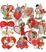 48 Pcs Vintage Valentine Hanging Ornaments Retro Valentines Tree Ornaments Heart