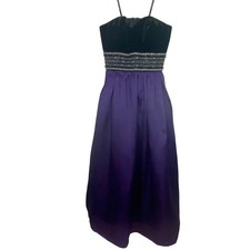 Badgley Mischka Vintage Black Velvet Purple Silk Beaded Strapless Midi Dress 0