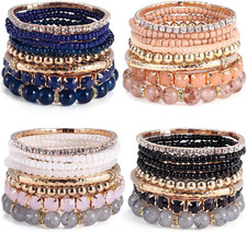 4 Sets Boho Bracelets for Women Multi-Color Layered Stackable Natural Beaded Bra