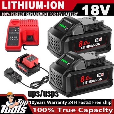 18V Battery For Milwaukee for M18B5 8.0Ah Extended Lithium 48-11-1880 Charger
