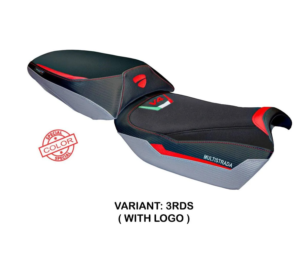 Seat cover Adria Red-Silver +logo Tpz comp DUCATI MULTISTRADA V4 RALLY 2023 2026