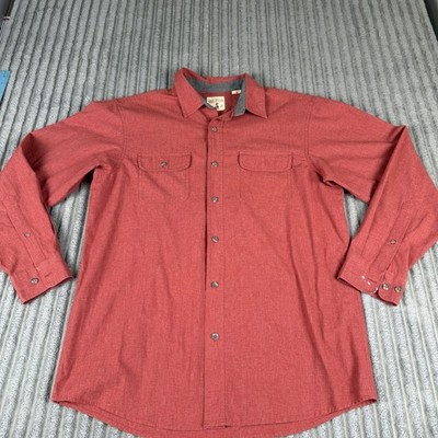 RedHead Men's Burgundy Red Button Down Work Shirt Size Large Paint On Sleeve