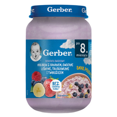 8445292264969 Gerber Makaron z bananem, owocami leśnymi, truskawkami i twarożkie