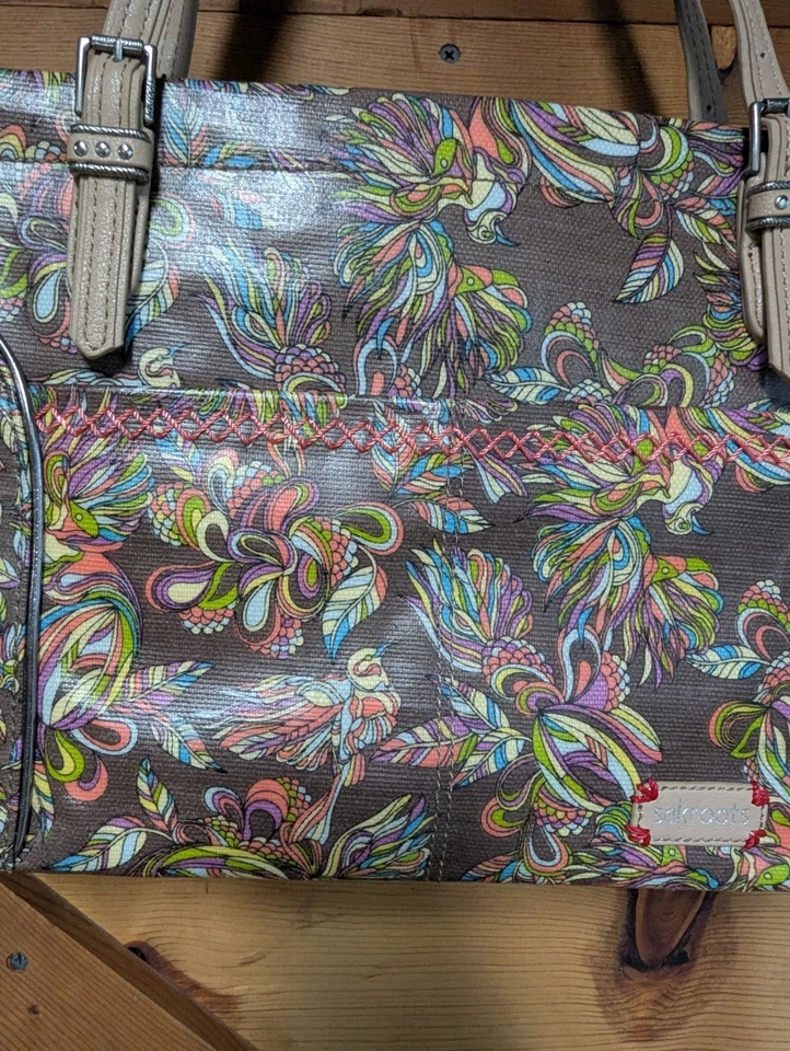 Sakroots Purse Peace Birds Print Polyvinyl Handbag Carry Tote Shoulder Bag - Image 3 of 4