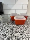 Vintage Pyrex 501-B Refrigerator 3 Dishes Red Orange w/ Clear Lids Set of 8