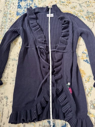 Hanna Andersson Victorian Knit Ruffled Tie Sweater Duster Cardigan Sz 8 Hippie - Picture 4 of 6