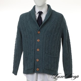 LNWOT Wallace & Barnes Dark Seafoam Aran Cabled Shawl Clr. Cardigan Sweater M NR