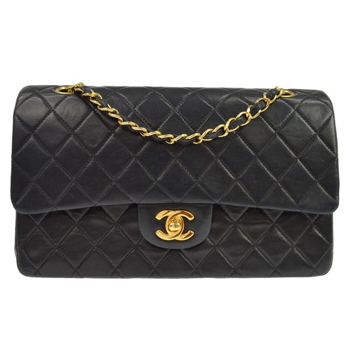 Best09 Chanel Black Lambskin Medium Classic Double Flap Shoulder Bag RQ04952