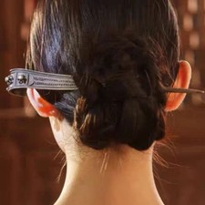 Vintage Ethnic Silver Hair Pin 24cm Handmade Hanfu Traditional Hair Stick