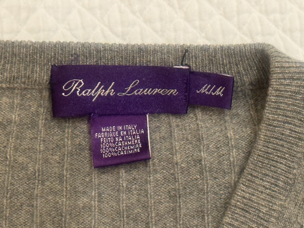 RALPH LAUREN Purple Label 100% Cashmere Men's V-Neck Sweater in