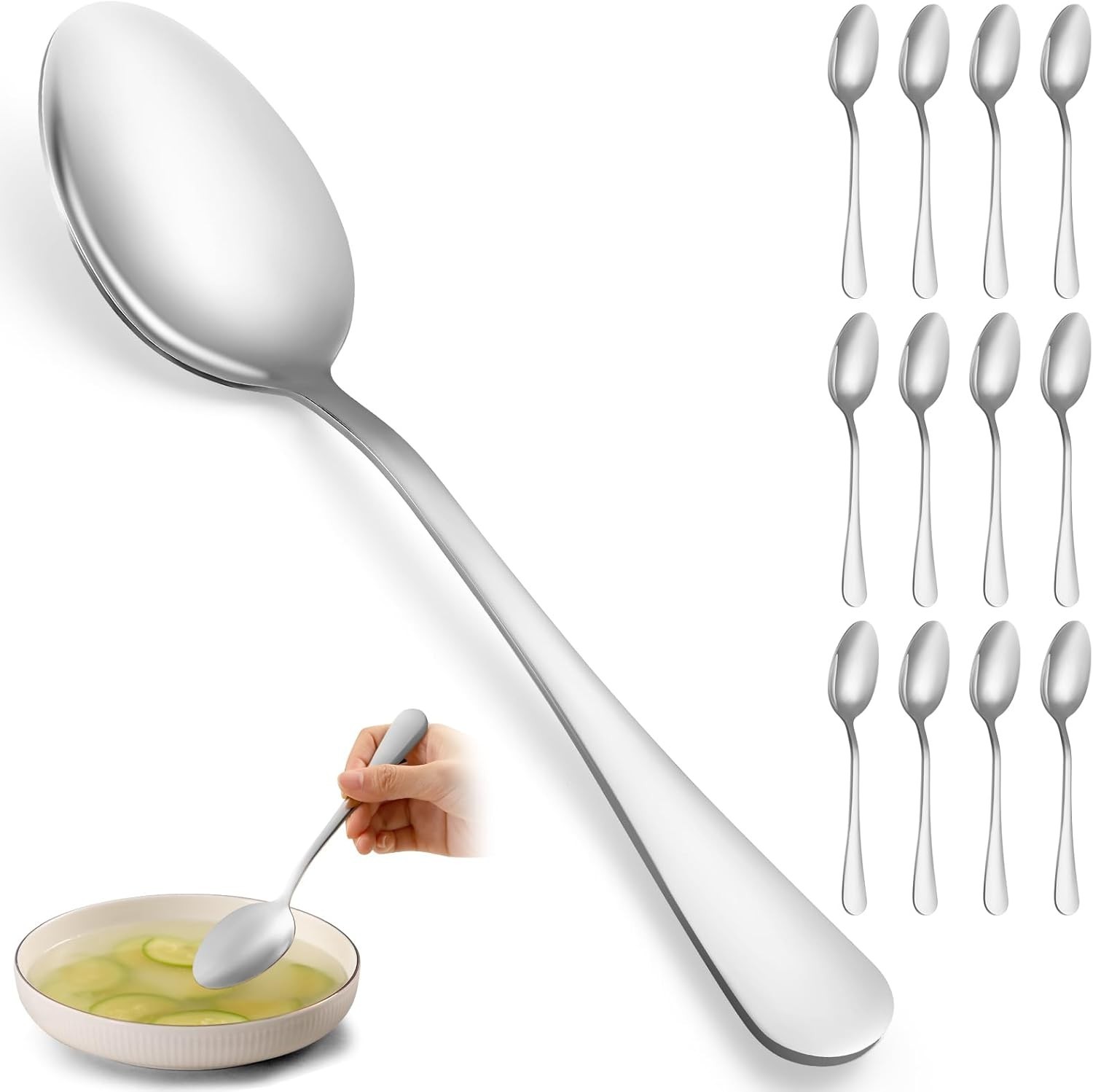 12 Pcs Stainless Steel 8 Inch Dinner Spoons Set for Home or Kitchen Use