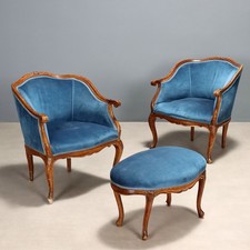 Poltrone Antiche con Pouf Noce Stile Barocchetto Italia XIX Secolo Originali