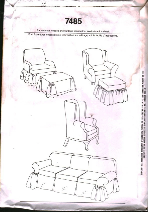 7485 Vintage Simplicity Sewing Pattern Home Decor Slip Covers Chair Cover Pillow - Image 2 of 2