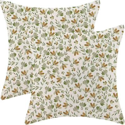Spring Daisy Floral Pillow Covers 16 x 16 Inch Set of 2, Sage Green Brown Vintag