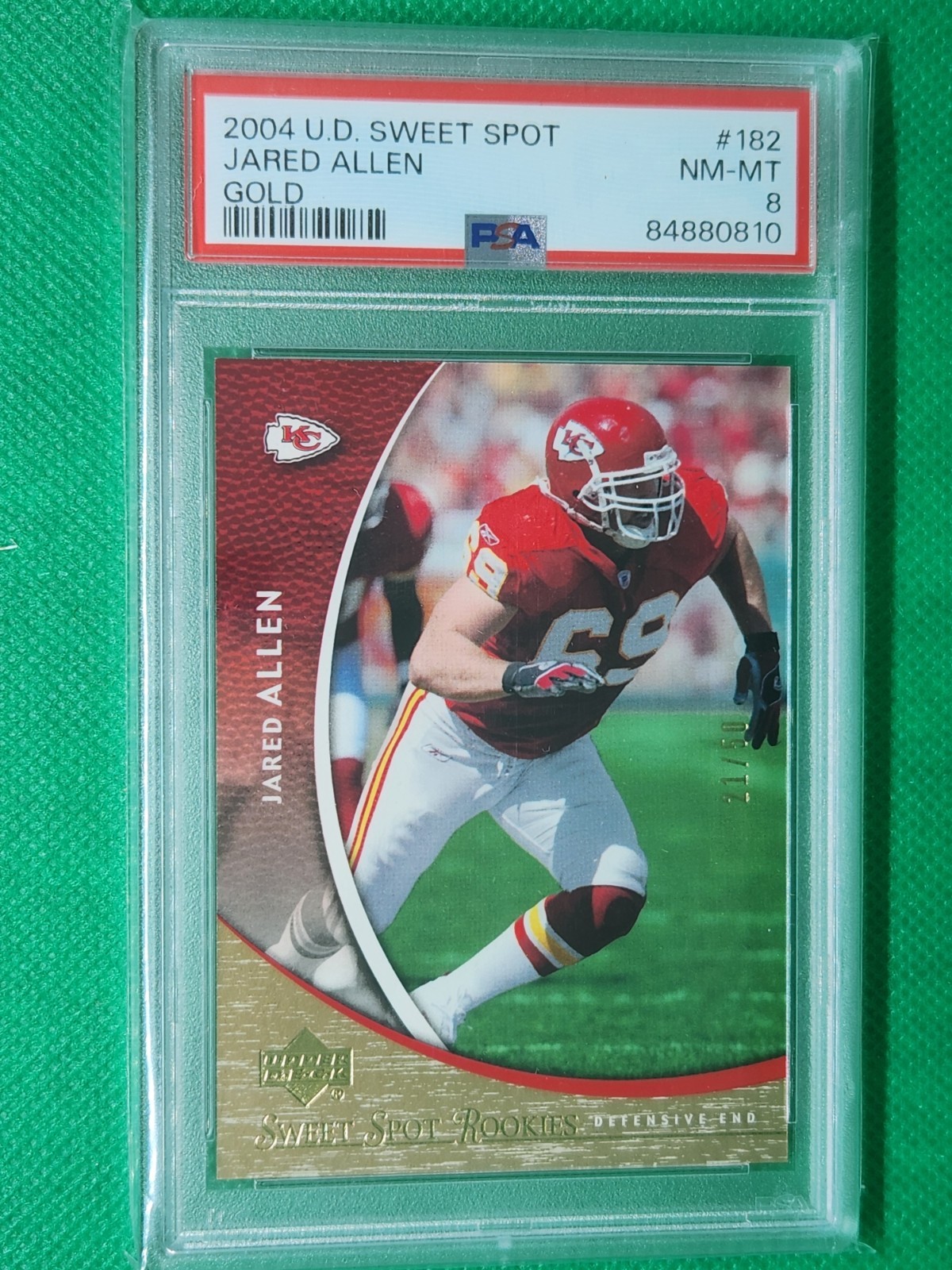 2004 Upper Deck Sweet Spot GOLD /50 Jared Allen PSA 8 POP 3 RC Chiefs Vikings