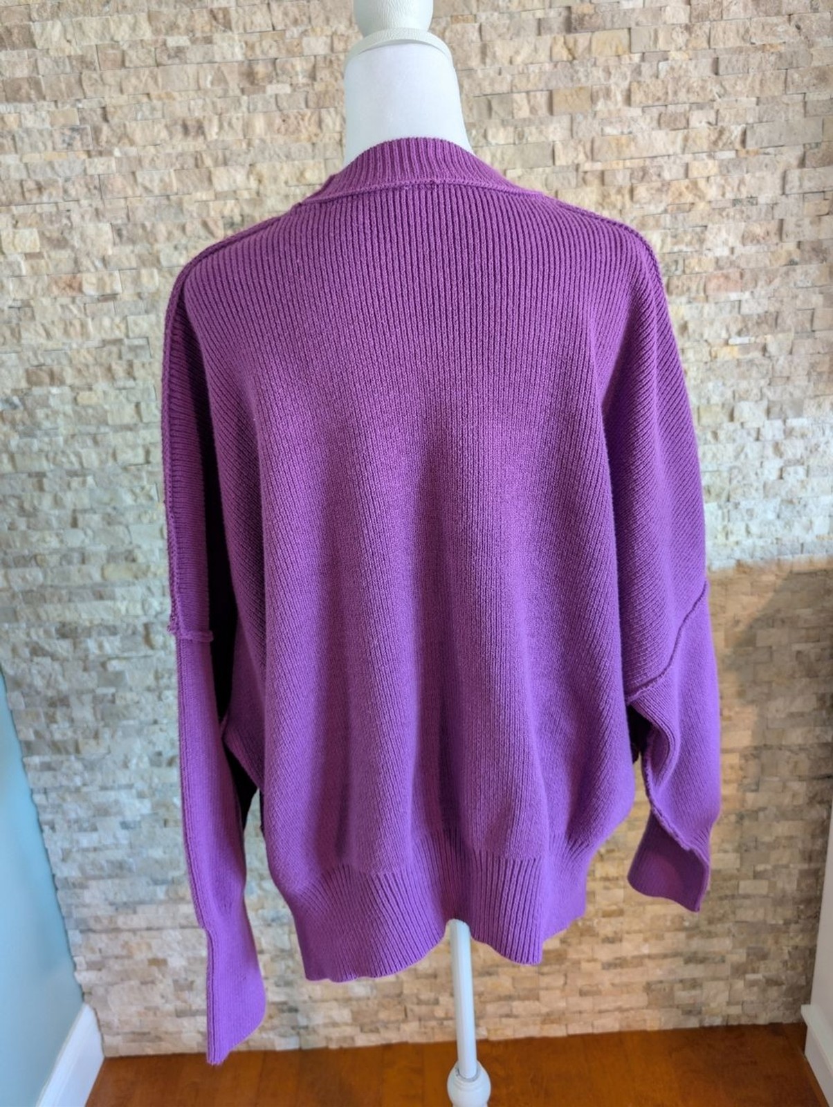 Free People Easy Street Tunic Ribbed Mock Neck Sweater Purple Knit Size XS image 3