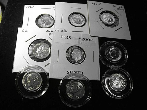 SILVER PROOF ROOSVELT DIMES LOT OF (9) 90% SILVER