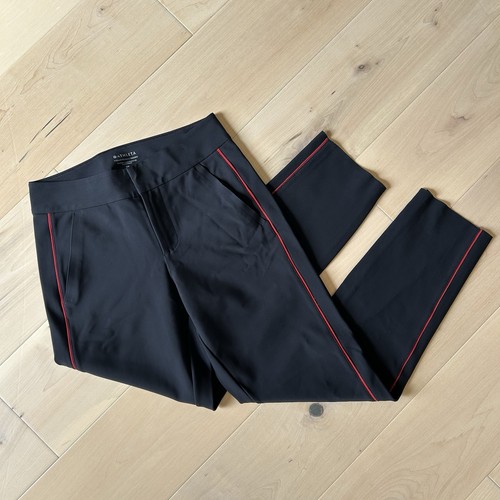 Athleta Stellar Novelty Trouser Pants 2P Black/Red Stripe Zip Pockets