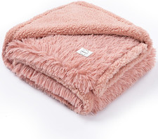 Pink Fluffy Long Faux Fur Pet Throw Blankets for Dogs Waterproof Pet Blanket for
