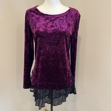 Karen Kane Crushed Velvet Long Sleeve Top Lace Hem Whimsigoth Dark Fairy M