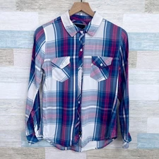 Rails Carmen Button Down Shirt Blue Pink Plaid Long Sleeve Utility Womens XS