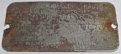 Vintage International Harvester IH McCormick Deering Tractor Emblem Tag Badge
